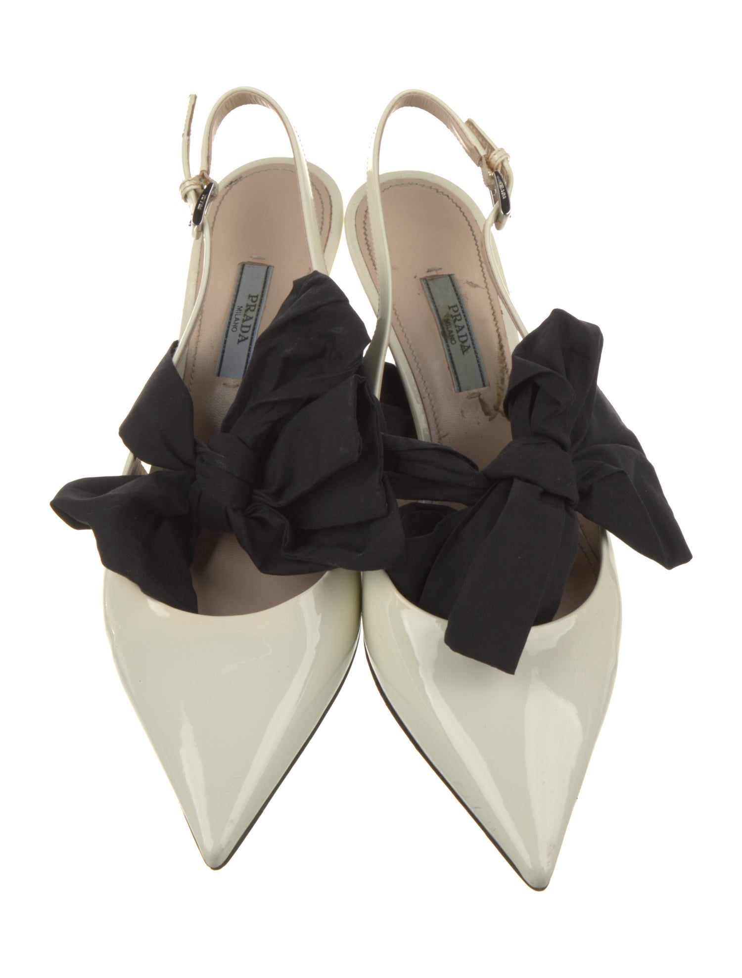 Prada Patent Leather Colorblock Pattern Slingback Pumps